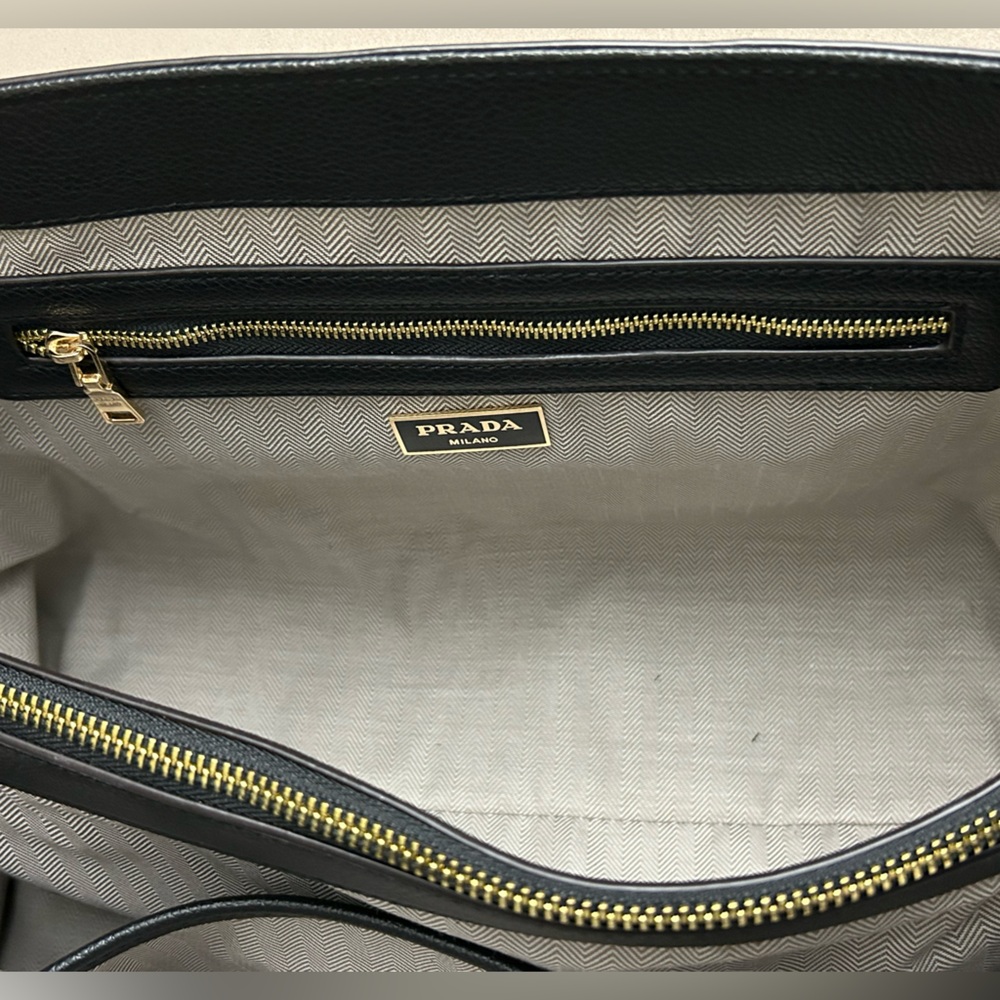 Prada Black Leather Shoulder Bag with Gold-Tone Clasp - Picture 9 of 15